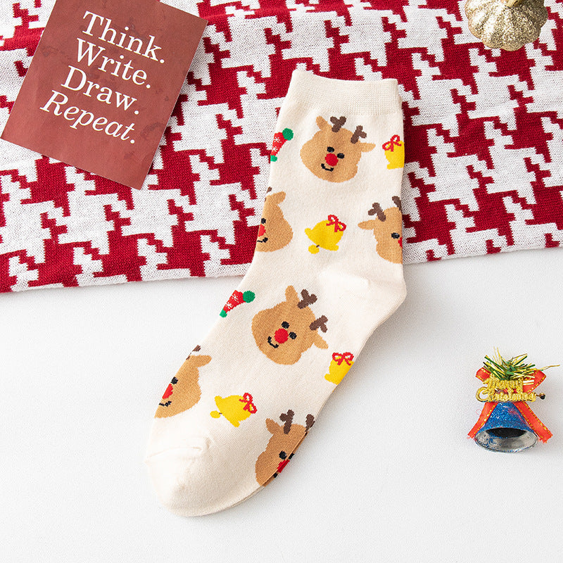 Festive Character Print Crew Socks - Elk