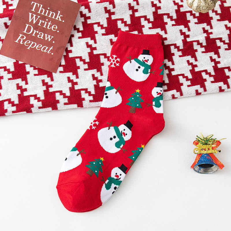 Festive Character Print Crew Socks - Snowman
