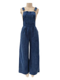 Wide Leg Denim Overall Jumpsuit - DarkBlue