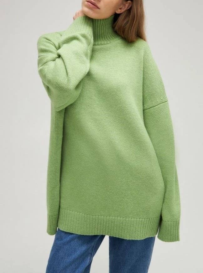 Longline Turtleneck Tunic Sweater With Side Splits