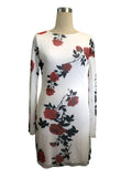 Rose Print Mesh Flare Sleeve Mini Dress - White
