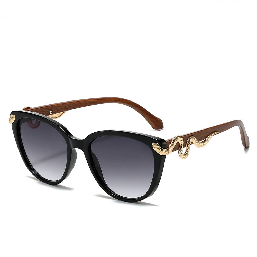 Metal Serpent Accent Cat Eye Sunglasses - Brown