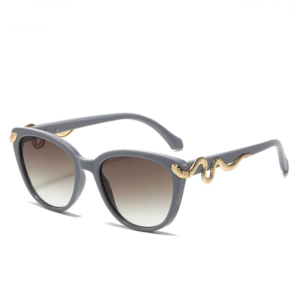 Metal Serpent Accent Cat Eye Sunglasses - Grey