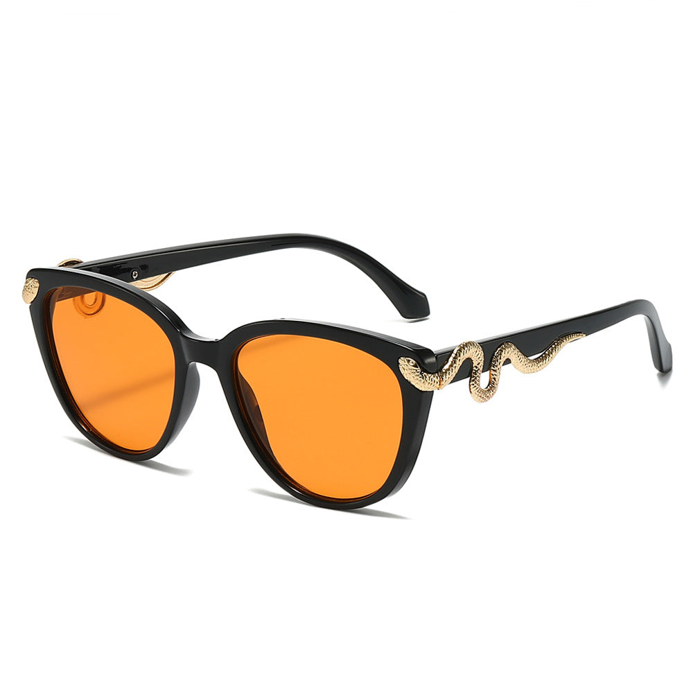 Metal Serpent Accent Cat Eye Sunglasses - Orange