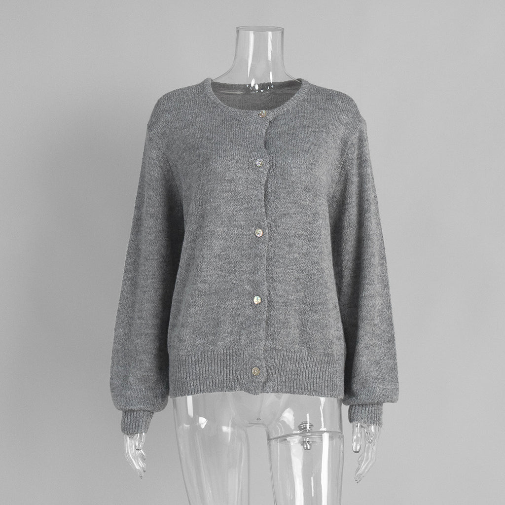 Fuzzy Slouchy Button Up Crew Cardigan - DarkGray