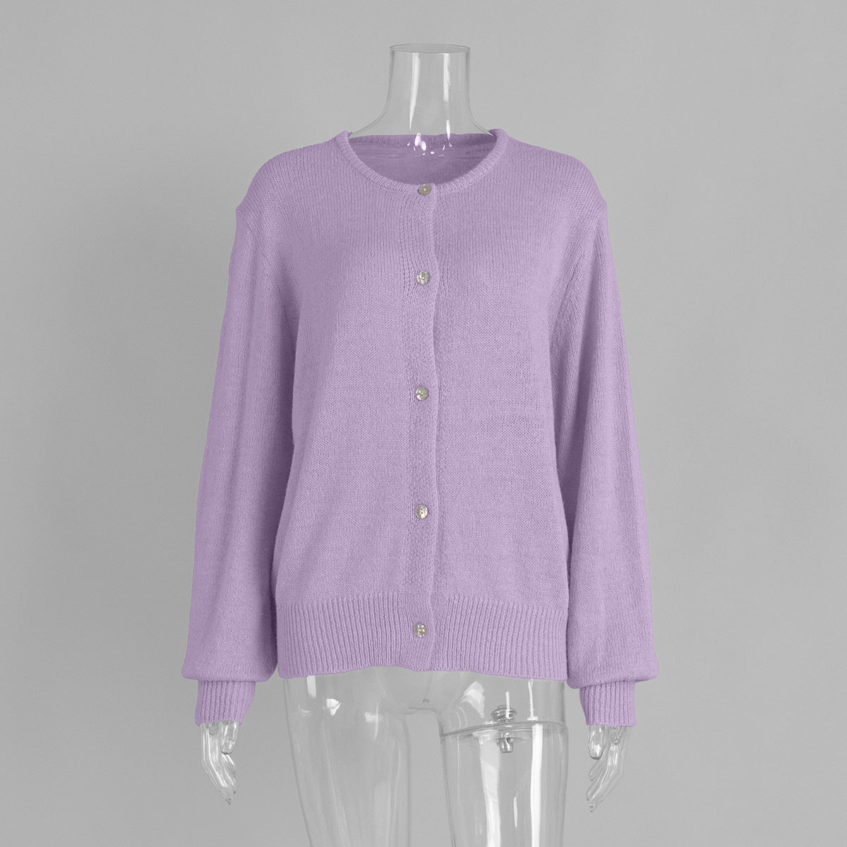 Fuzzy Slouchy Button Up Crew Cardigan - Lavender - 1