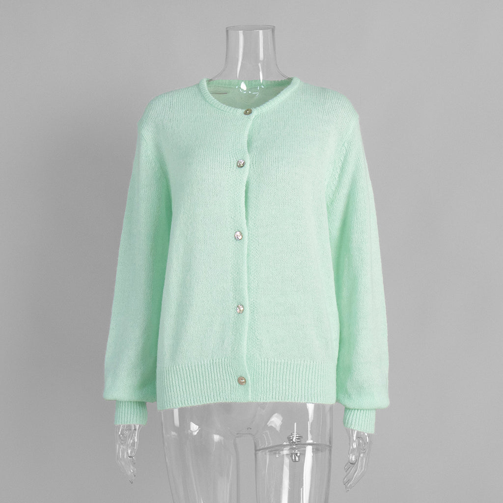 Fuzzy Slouchy Button Up Crew Cardigan - Mint - 1