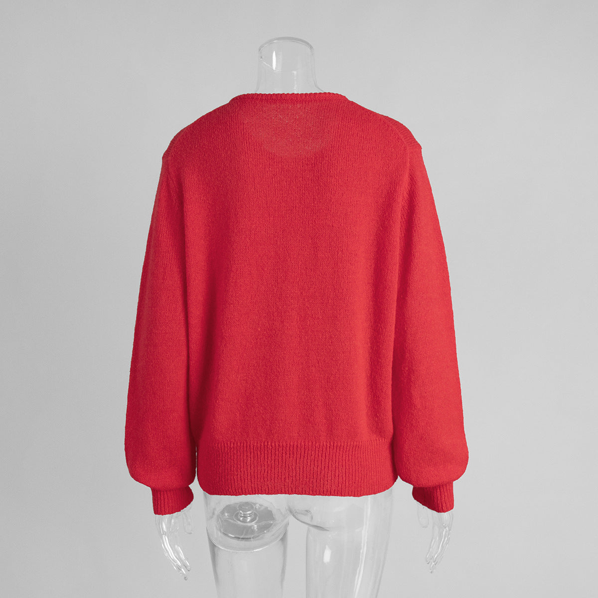 Fuzzy Slouchy Button Up Crew Cardigan - Red - 2