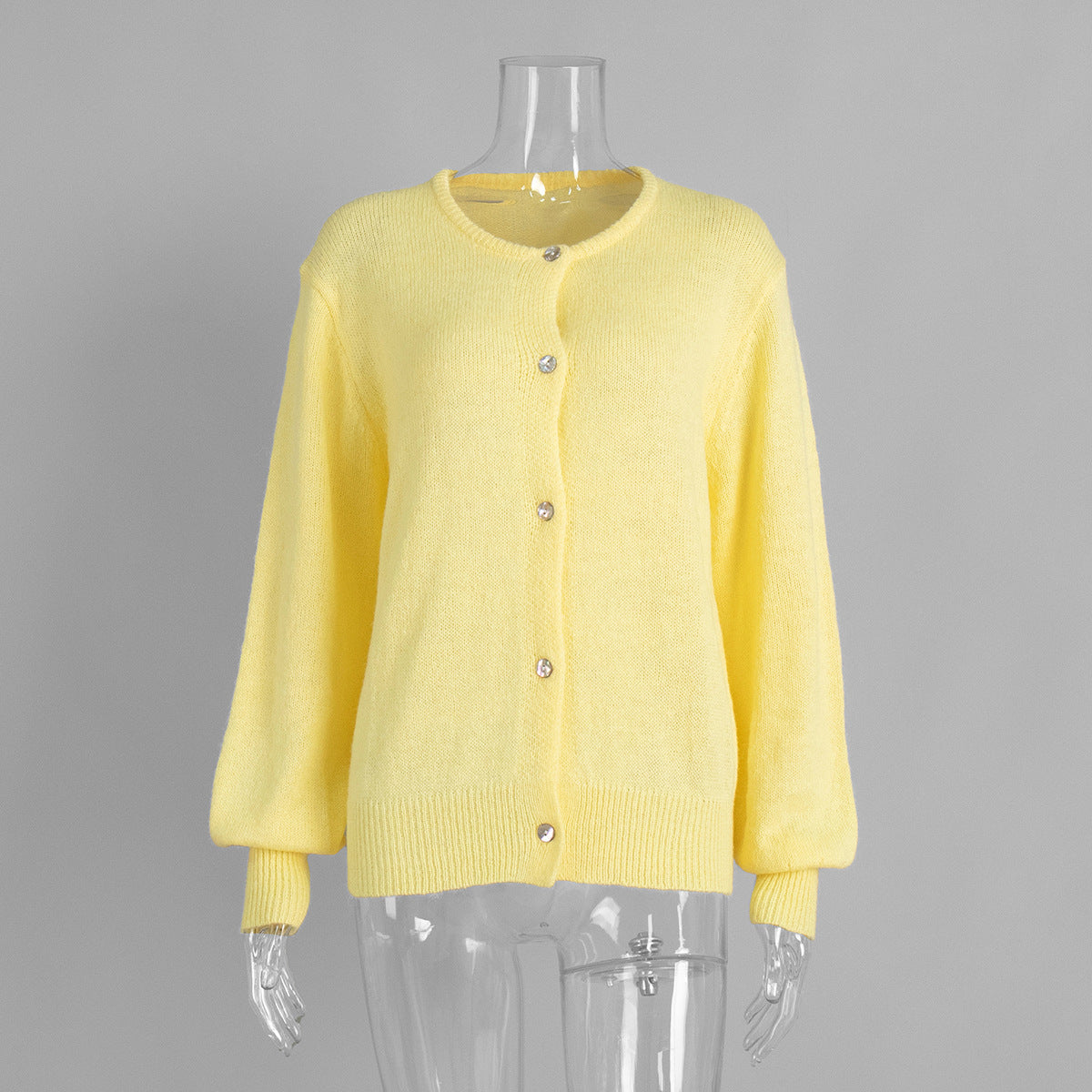 Fuzzy Slouchy Button Up Crew Cardigan - Yellow