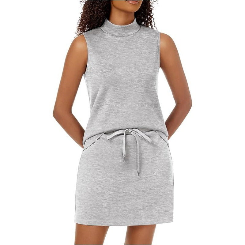 Mock Neck Tank and Skort Two Piece Set - gray