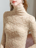 Floral Textured Lace Turtleneck Top - Beige