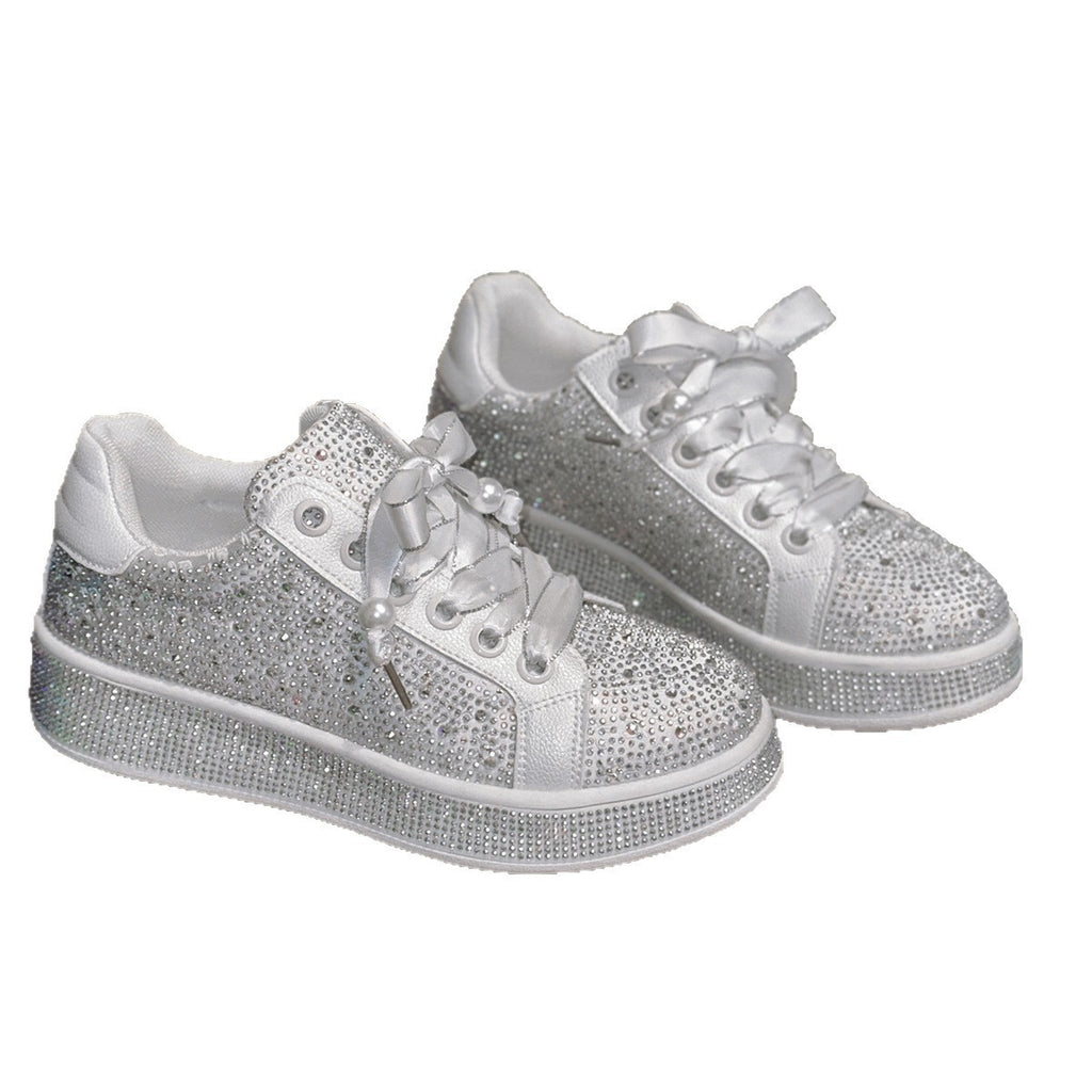 Rhinestone Satin Lace Platform Sneakers