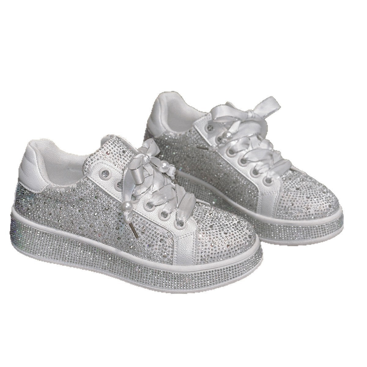 Rhinestone Satin Lace Platform Sneakers