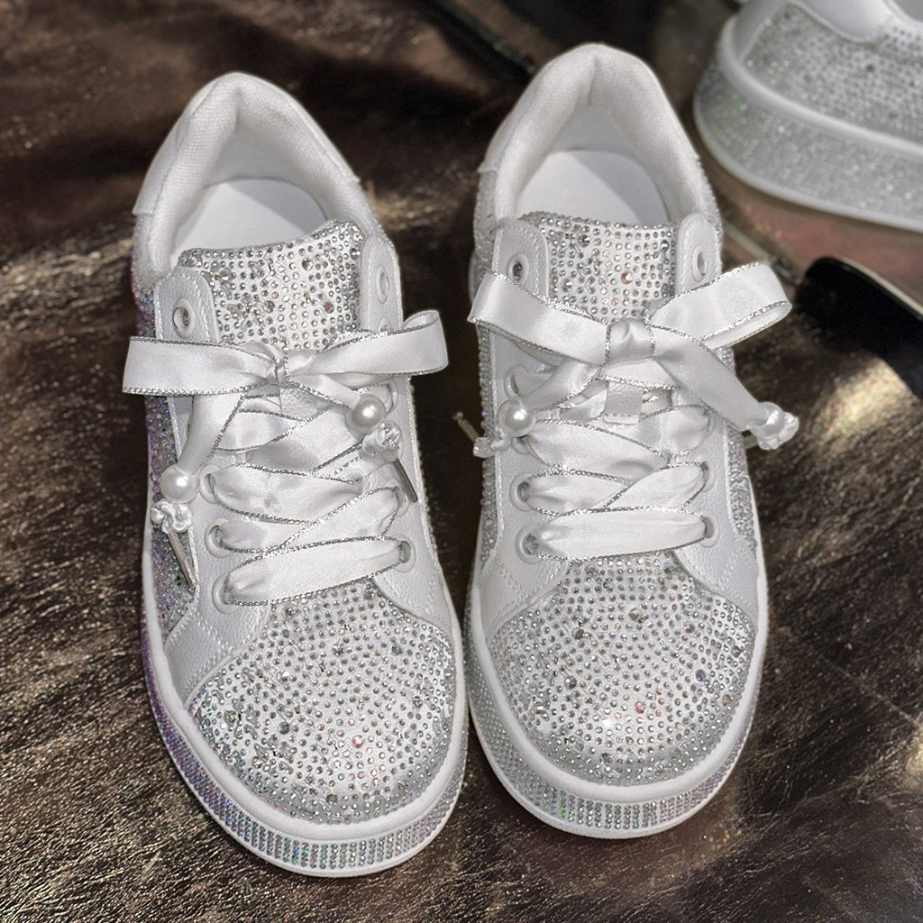 Rhinestone Satin Lace Platform Sneakers
