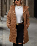 Hooded Quilted Sherpa Zip Coat - Camel