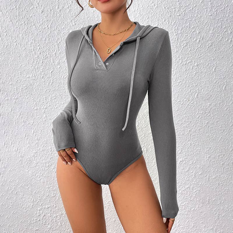Ribbed Hooded Long Sleeve Bodysuit