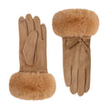 Plush Fur Cuff Bow Winter Gloves - Khaki