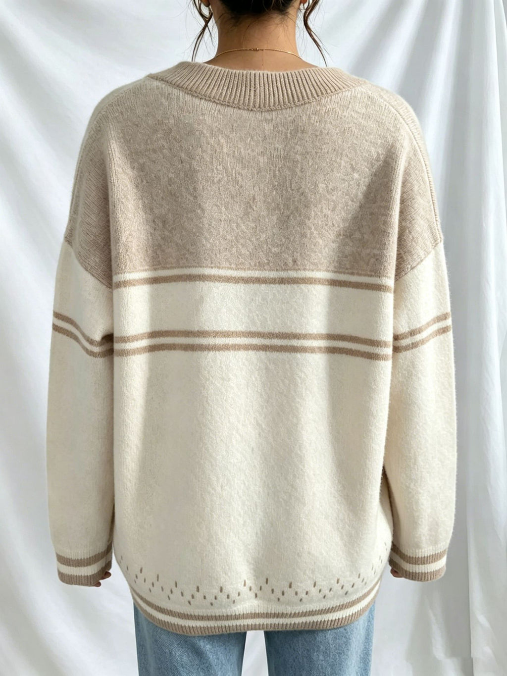 Horse Intarsia Cardigan With Patch Pockets - Apricot - 4