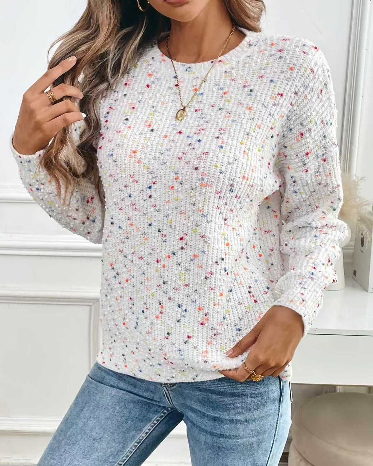 Confetti Speckle Crewneck Pullover Sweater - Off-White - 2