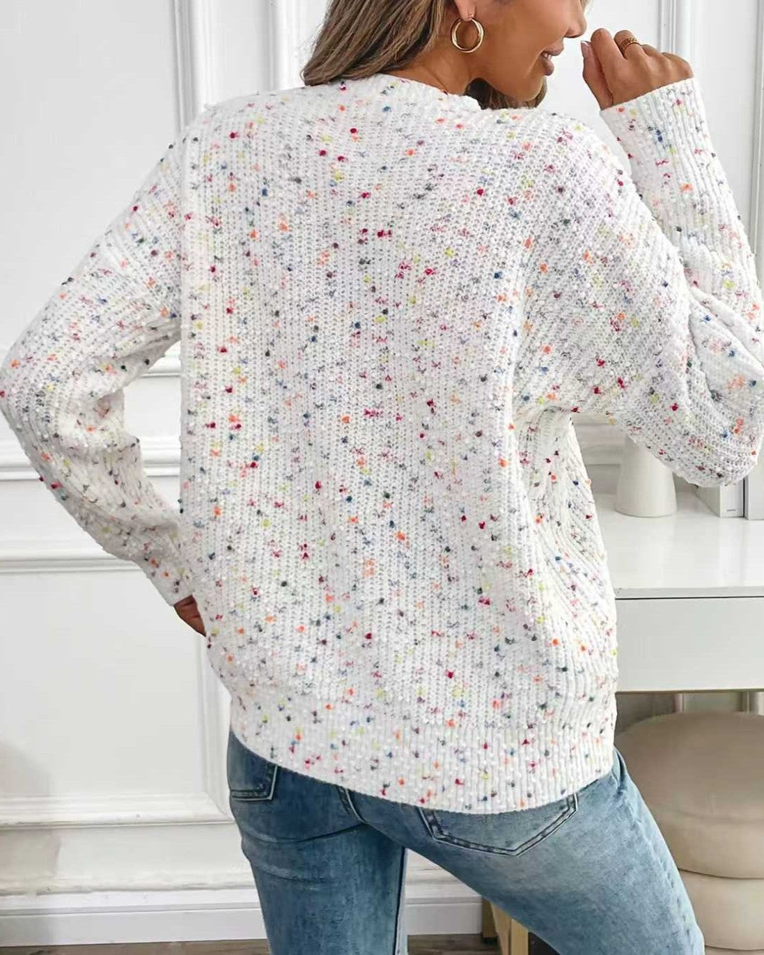 Confetti Speckle Crewneck Pullover Sweater - Off-White - 3