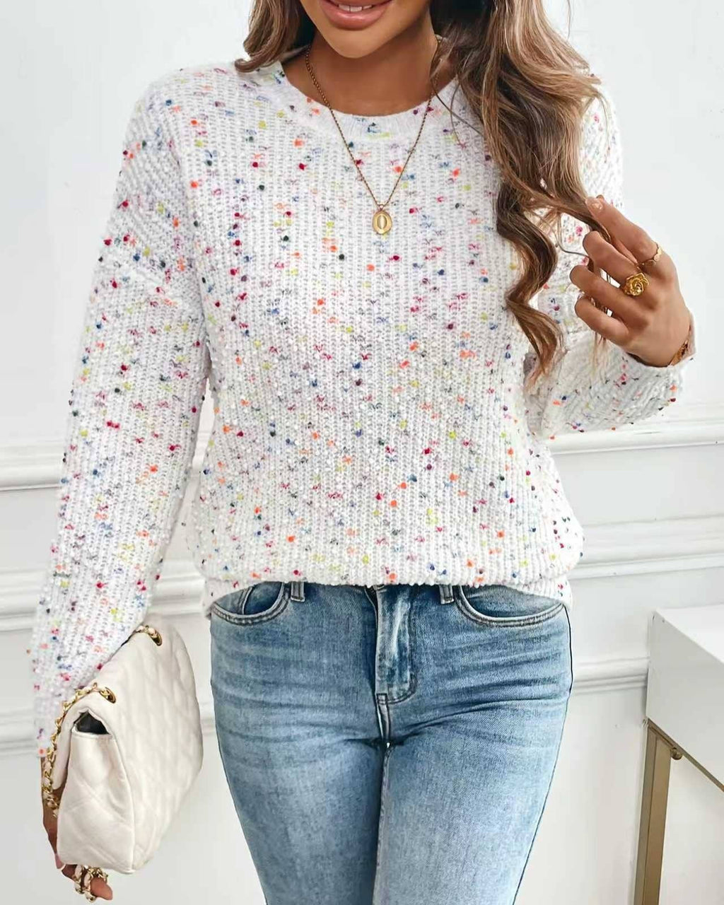 Confetti Speckle Crewneck Pullover Sweater