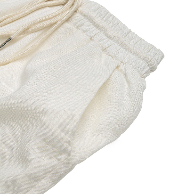 Drawstring Waist Textured Straight Leg Pants - Beige - 4