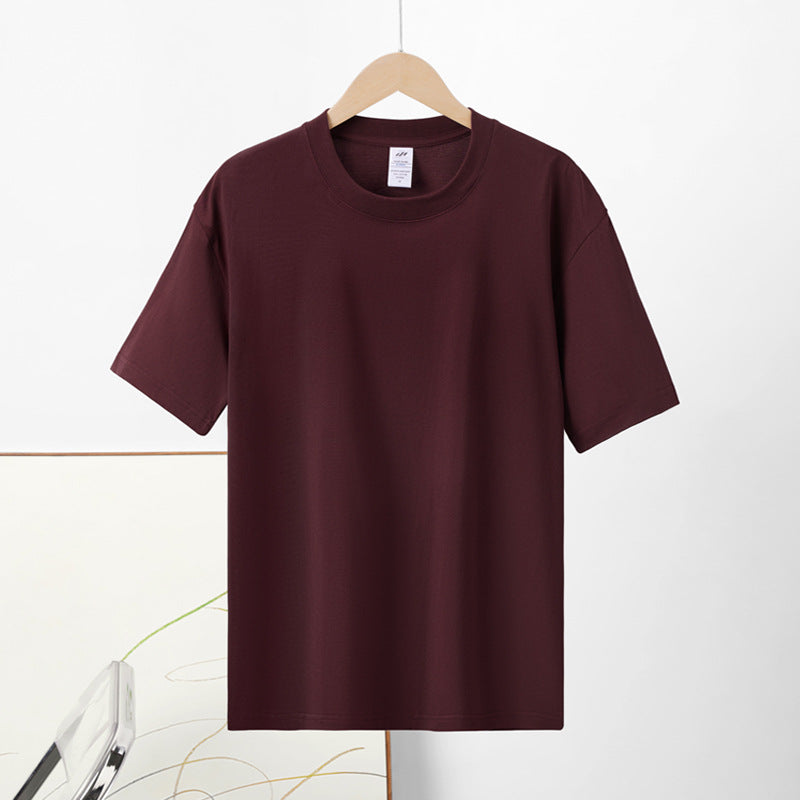 Relaxed Fit Crewneck Cotton Tee - Burgundy