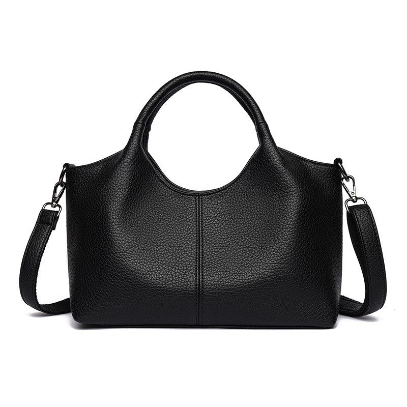 Slouchy Pebbled Top Handle Bag with Crossbody Strap - Black