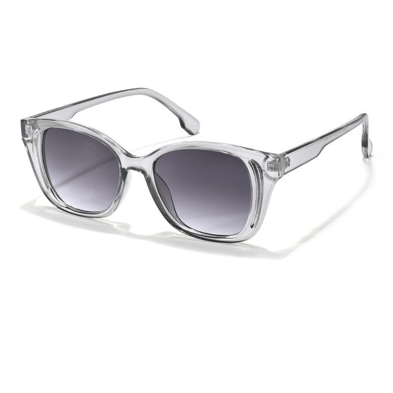 Bevelled Square Frame Translucent Sunglasses - Grey