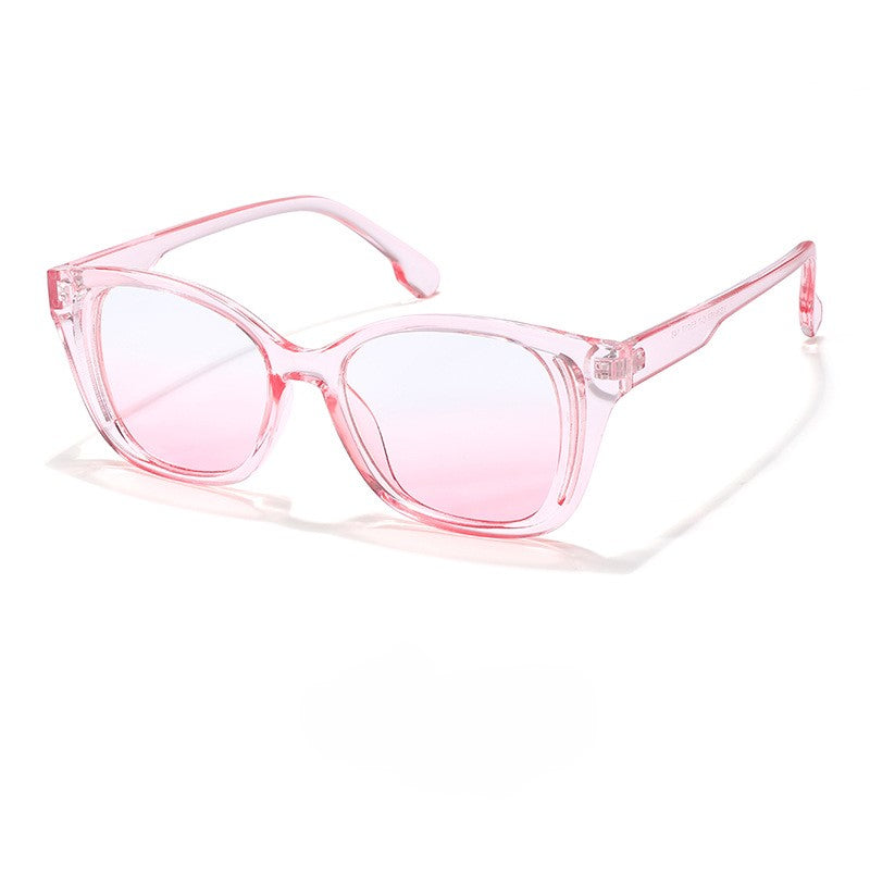 Bevelled Square Frame Translucent Sunglasses - Pink