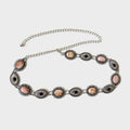 Vintage Oval Stone Metal Chain Waist Belt - Pink-B