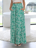 Floral Print Split Hem Wide Leg Trousers - Green