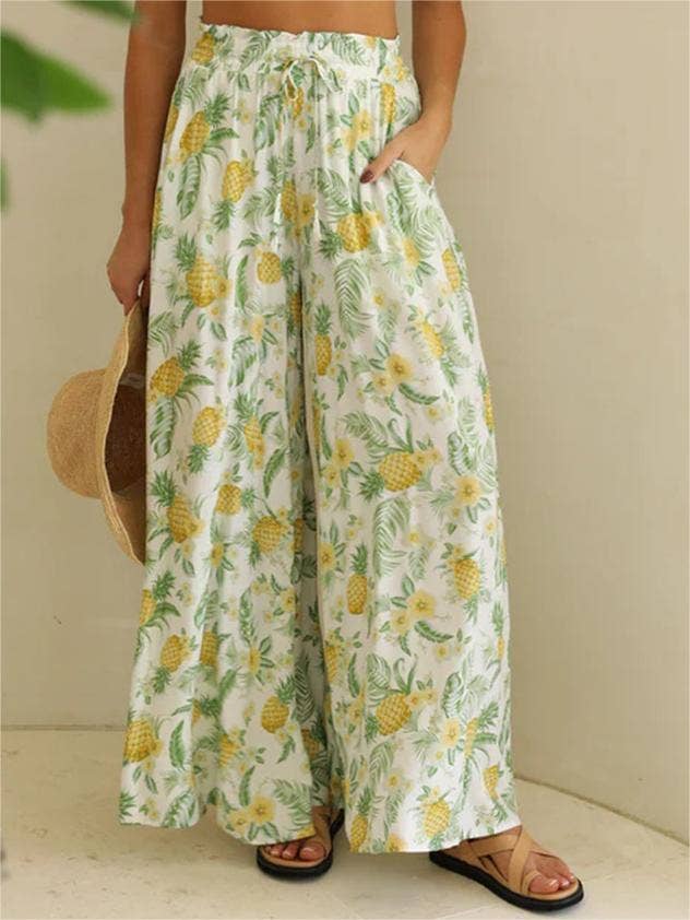 Floral Print Split Hem Wide Leg Trousers
