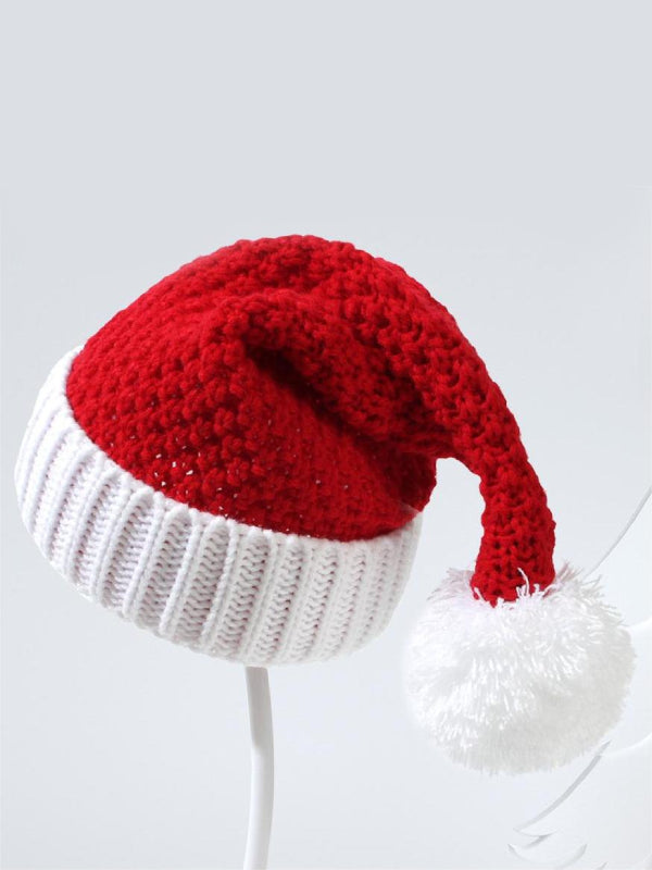 Pom Pom Knit Christmas Beanie - Red