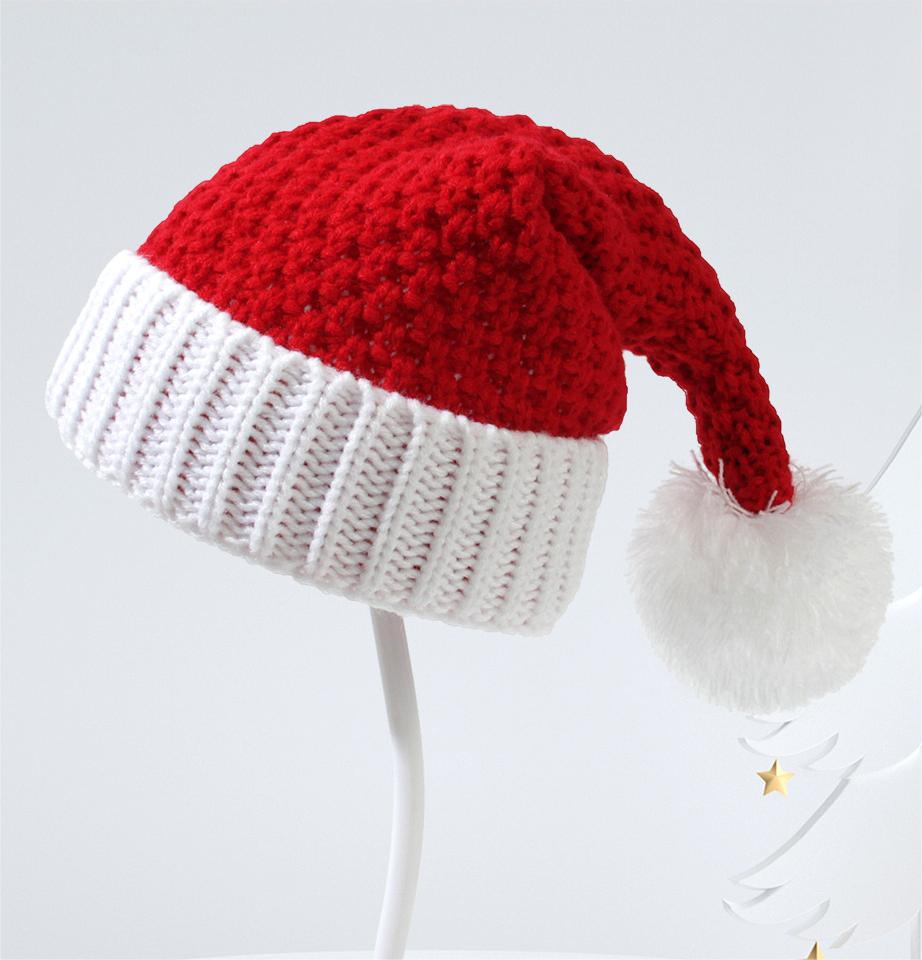 Pom Pom Knit Christmas Beanie - Red - 1