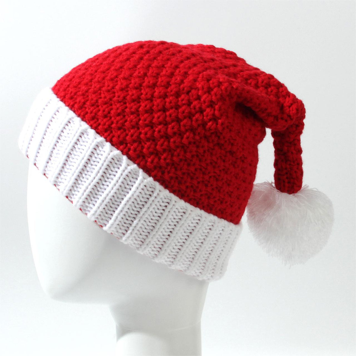 Pom Pom Knit Christmas Beanie - Red - 2