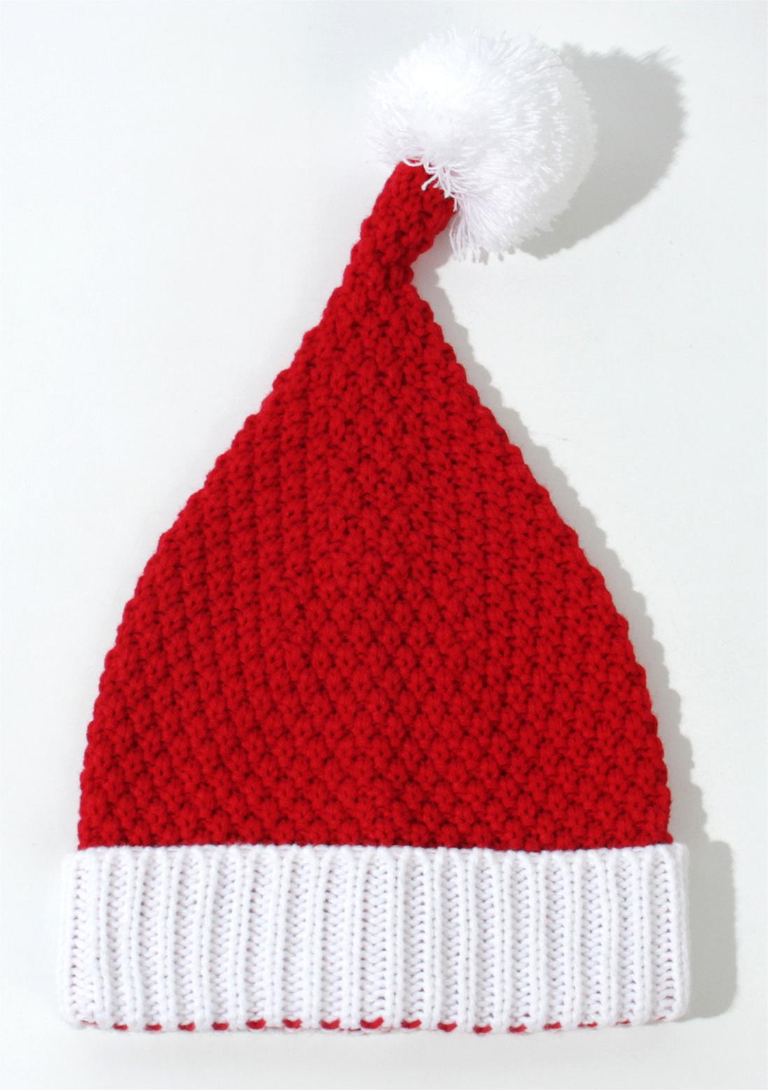 Pom Pom Knit Christmas Beanie - Red - 3