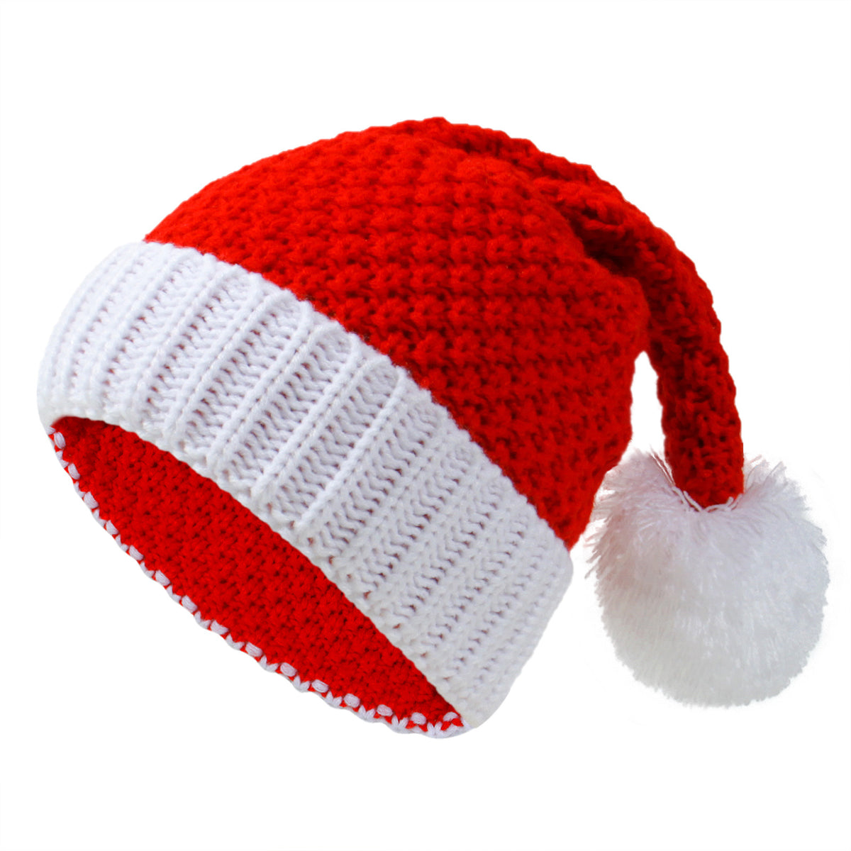 Pom Pom Knit Christmas Beanie - Red - 4