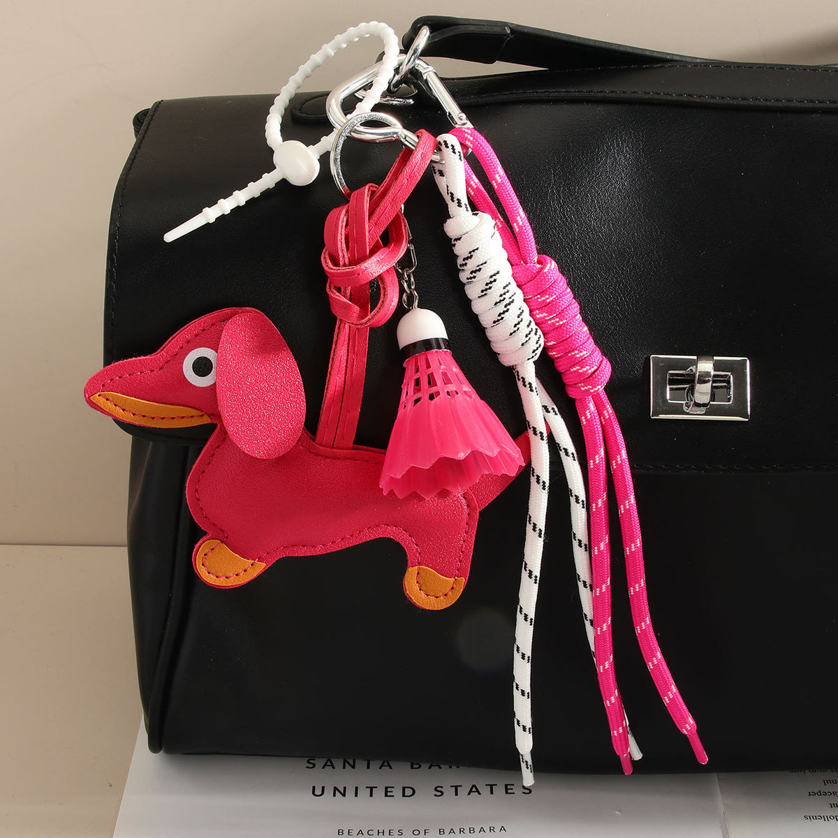 Dachshund Tassel Keychain With Braided Straps - Rose-Red
