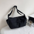 Slouchy Nylon Messenger Shoulder Bag - Black