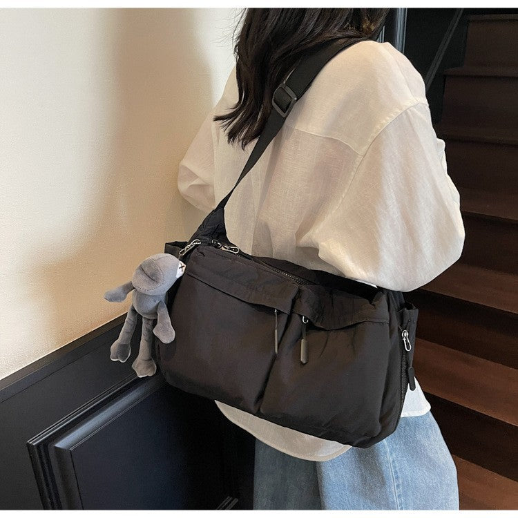 Slouchy Nylon Messenger Shoulder Bag