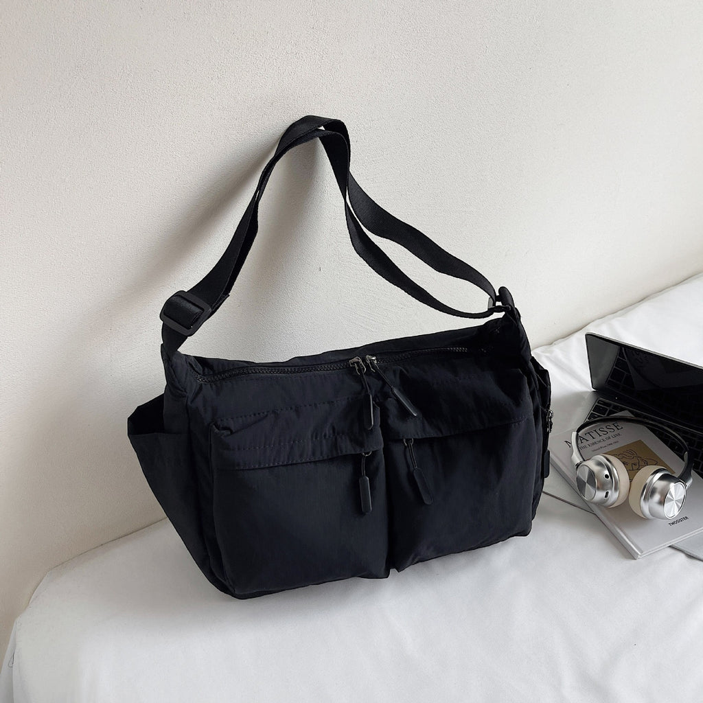 Slouchy Nylon Messenger Shoulder Bag