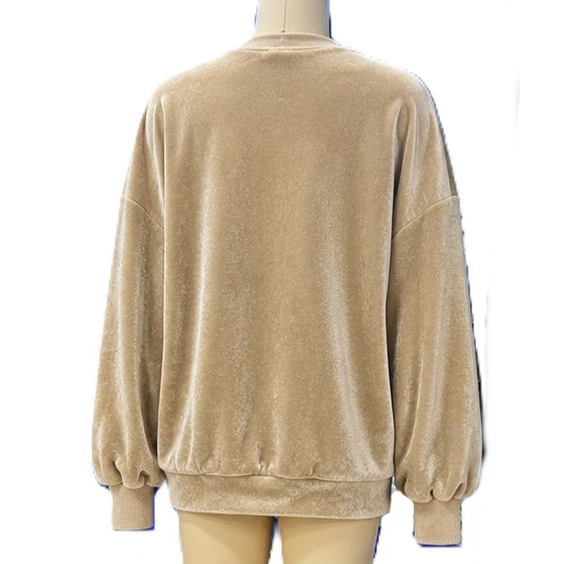 Plush Velour Cardigan With Slouchy Pockets - Khaki - 2