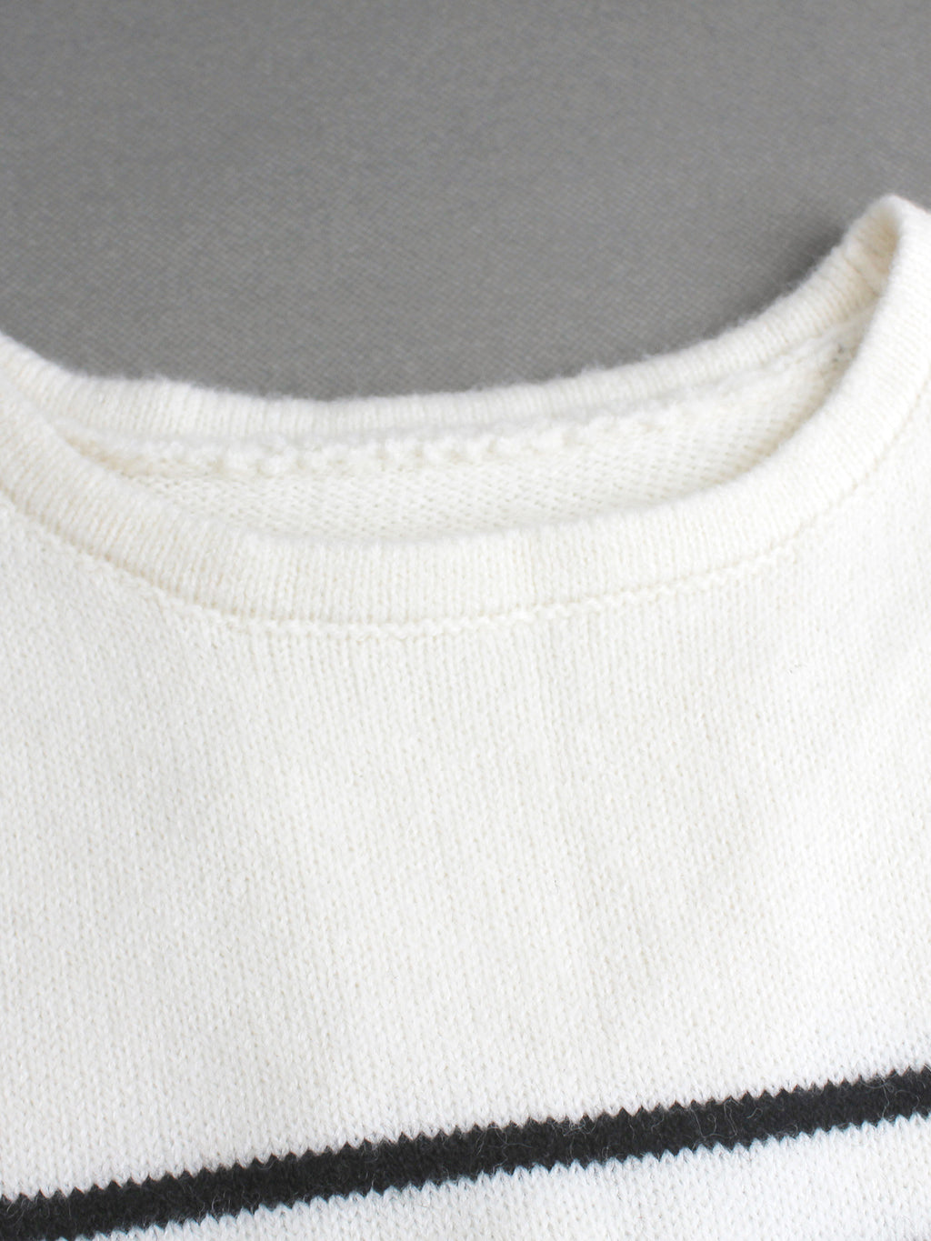 Striped Knit Sweater with Lettuce Hem and Tulip Back - White - 3
