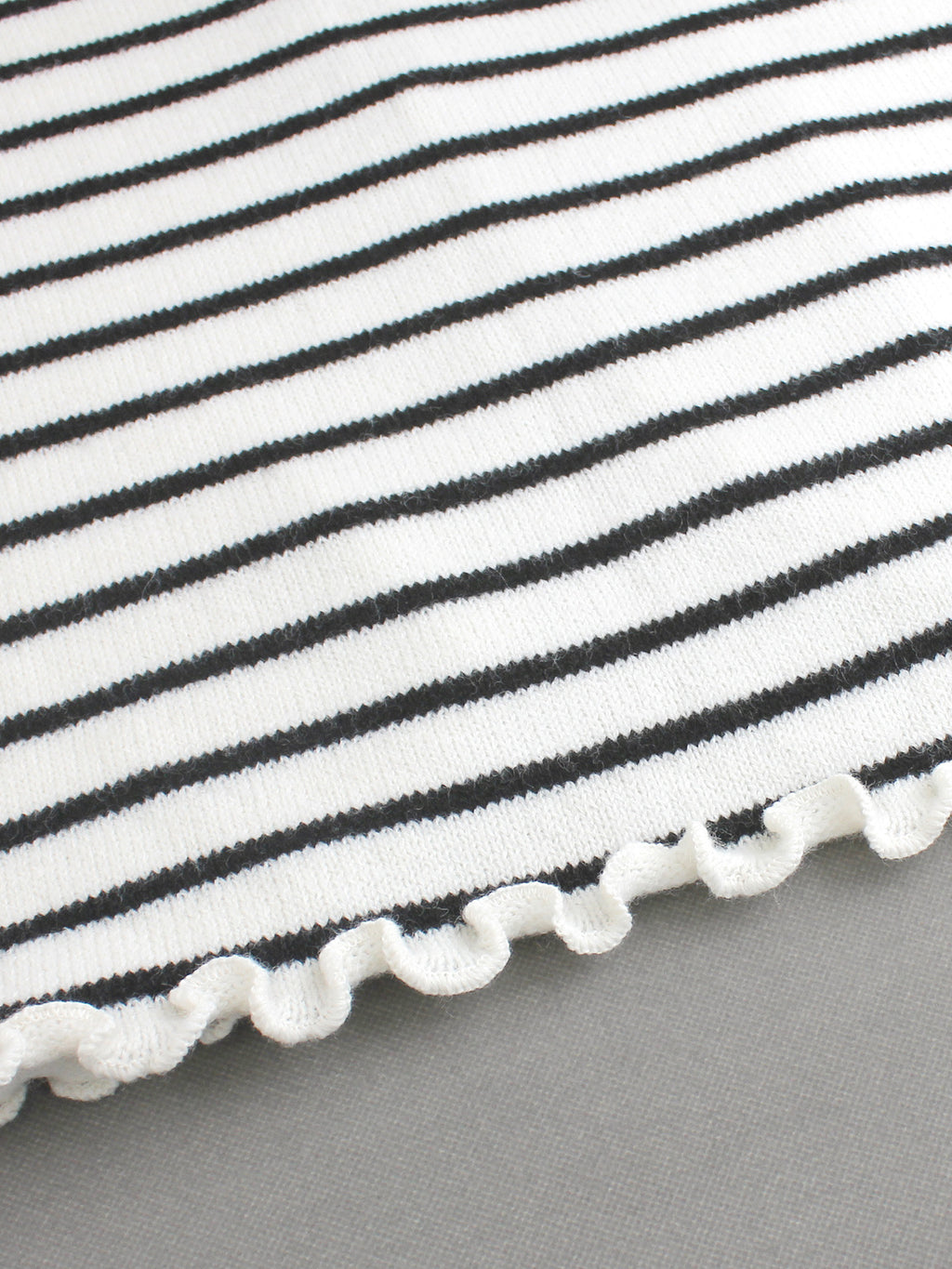 Striped Knit Sweater with Lettuce Hem and Tulip Back - White - 4
