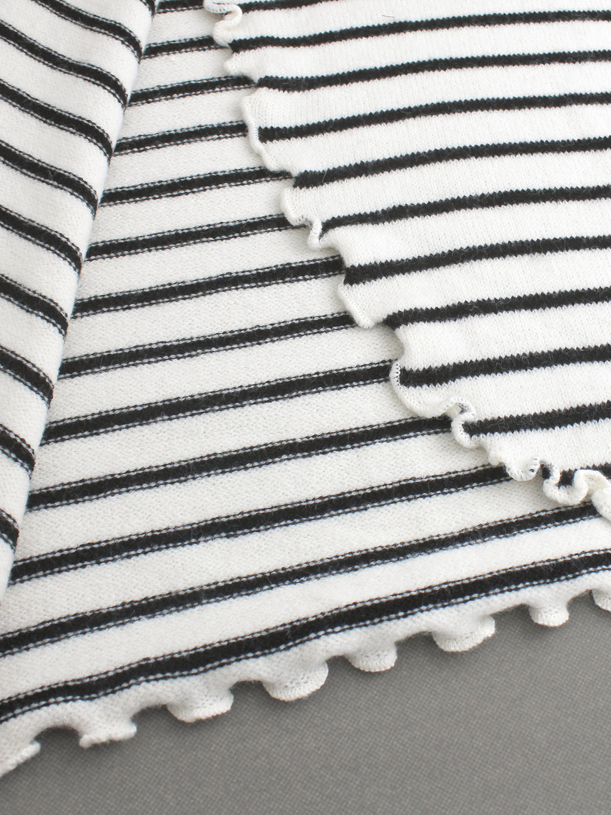 Striped Knit Sweater with Lettuce Hem and Tulip Back - White - 5