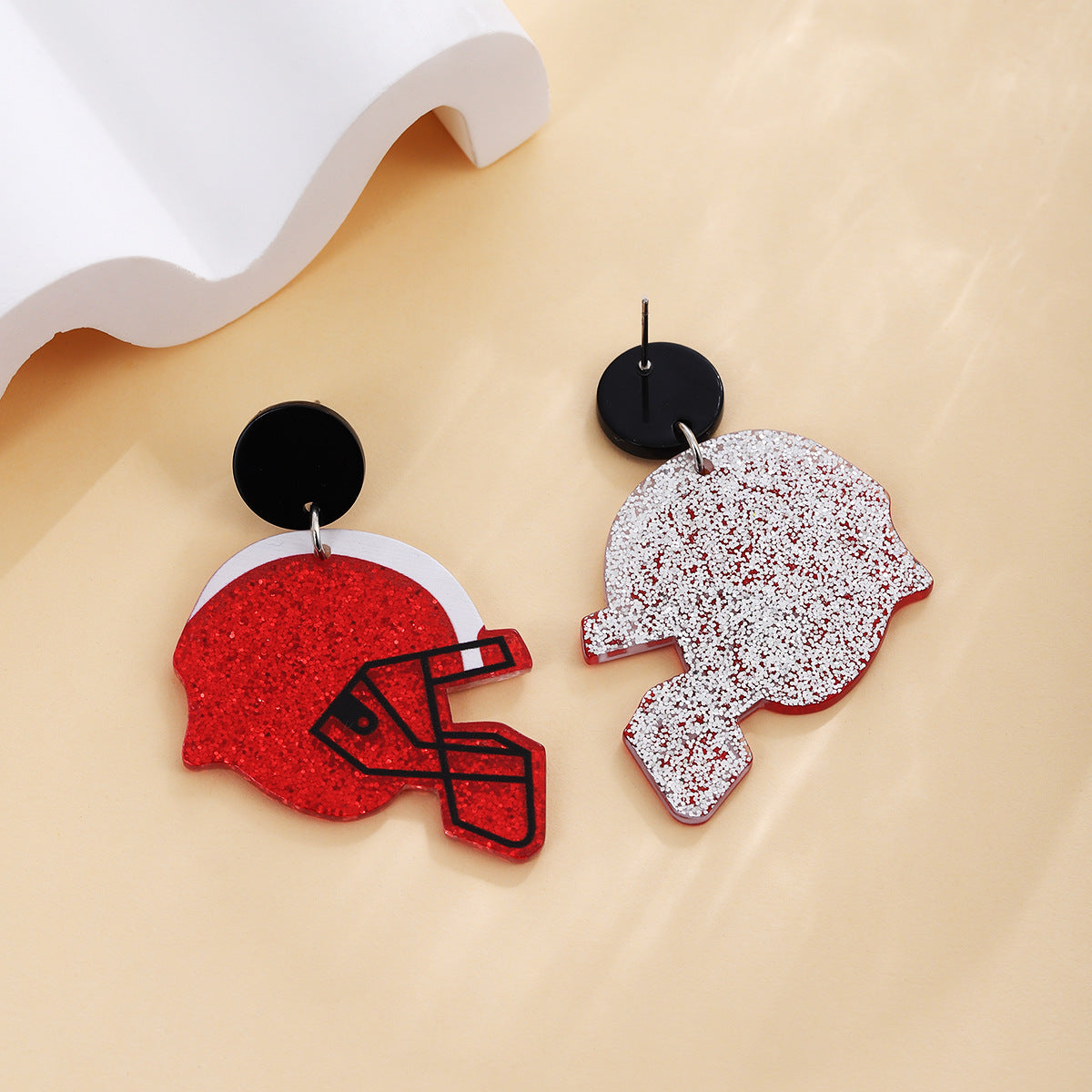 Sparkle Football Helmet Statement Drop Earrings - Red - 2