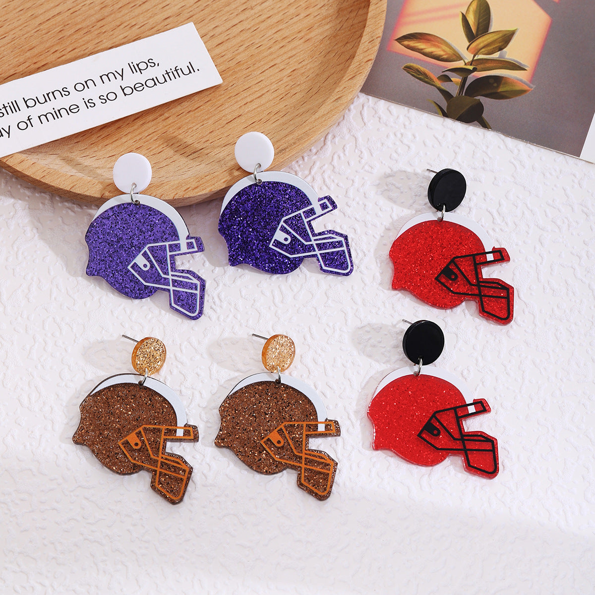 Sparkle Football Helmet Statement Drop Earrings - view 1