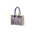Boho Fringe Trim Printed Canvas Tote Bag - Blue Paisley