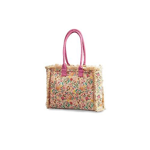 Boho Fringe Trim Printed Canvas Tote Bag